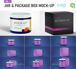 玻璃罐包装品牌展示模型：Jar & Package Box Mock-Up